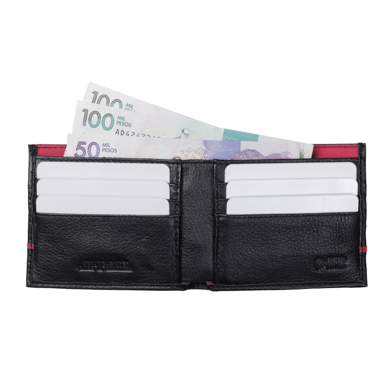 Carteira masculina de couro com bloqueador RFID, preta.