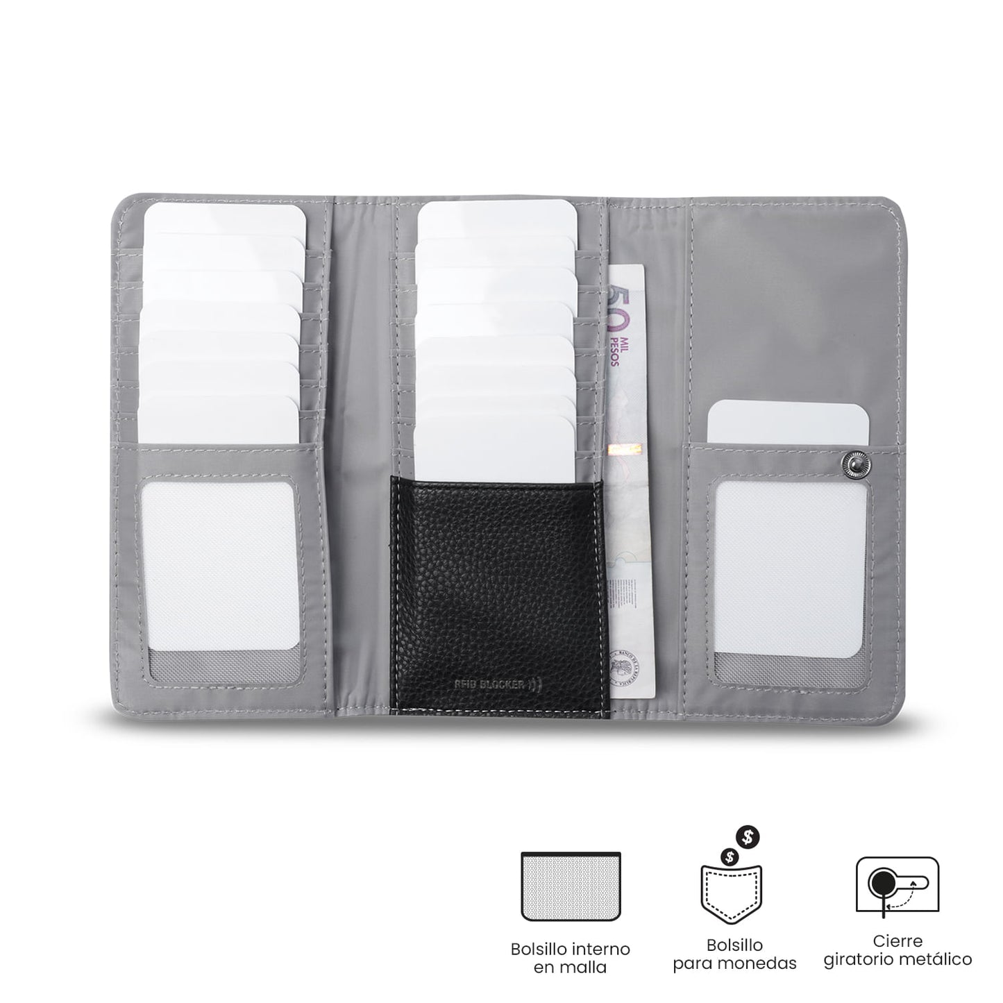 Carteira feminina Smooth Sub com bloqueador RFID, preta