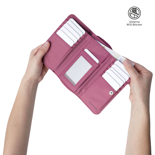 Carteira feminina Texture Var com bloqueador RFID, rosa.