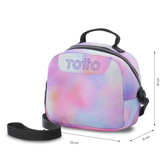 Lancheira térmica feminina, rosa médio com glitter.