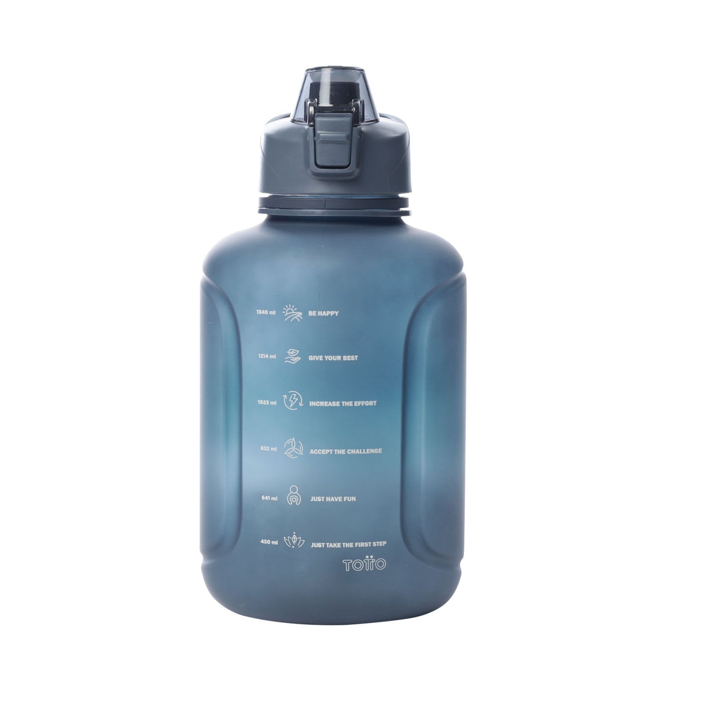 Garrafa de água motivacional de plástico, 1500 ml, azul.