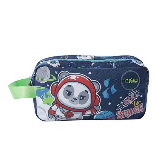 Cartuchera Escolar Grande para Niño 2 Cuerpos Panda Space Azul
