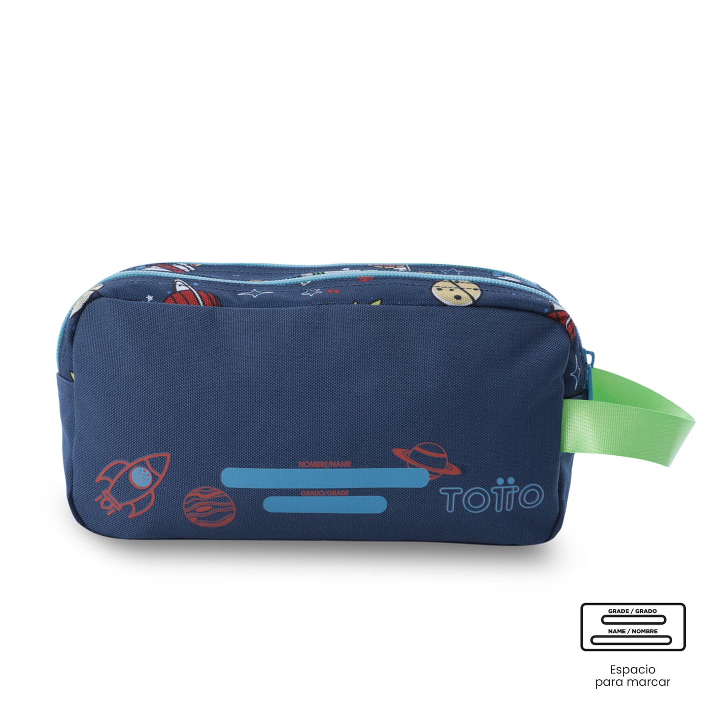 Estojo escolar grande para meninos, com 2 compartimentos, estampa de panda espacial azul.