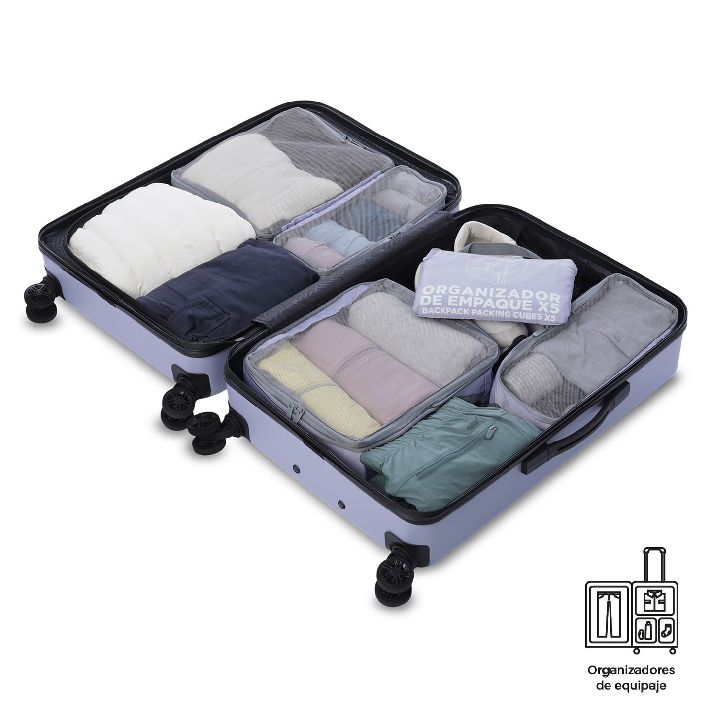 Conjunto de 5 Organizadores de Viagem em Cubo para Mala Roxo