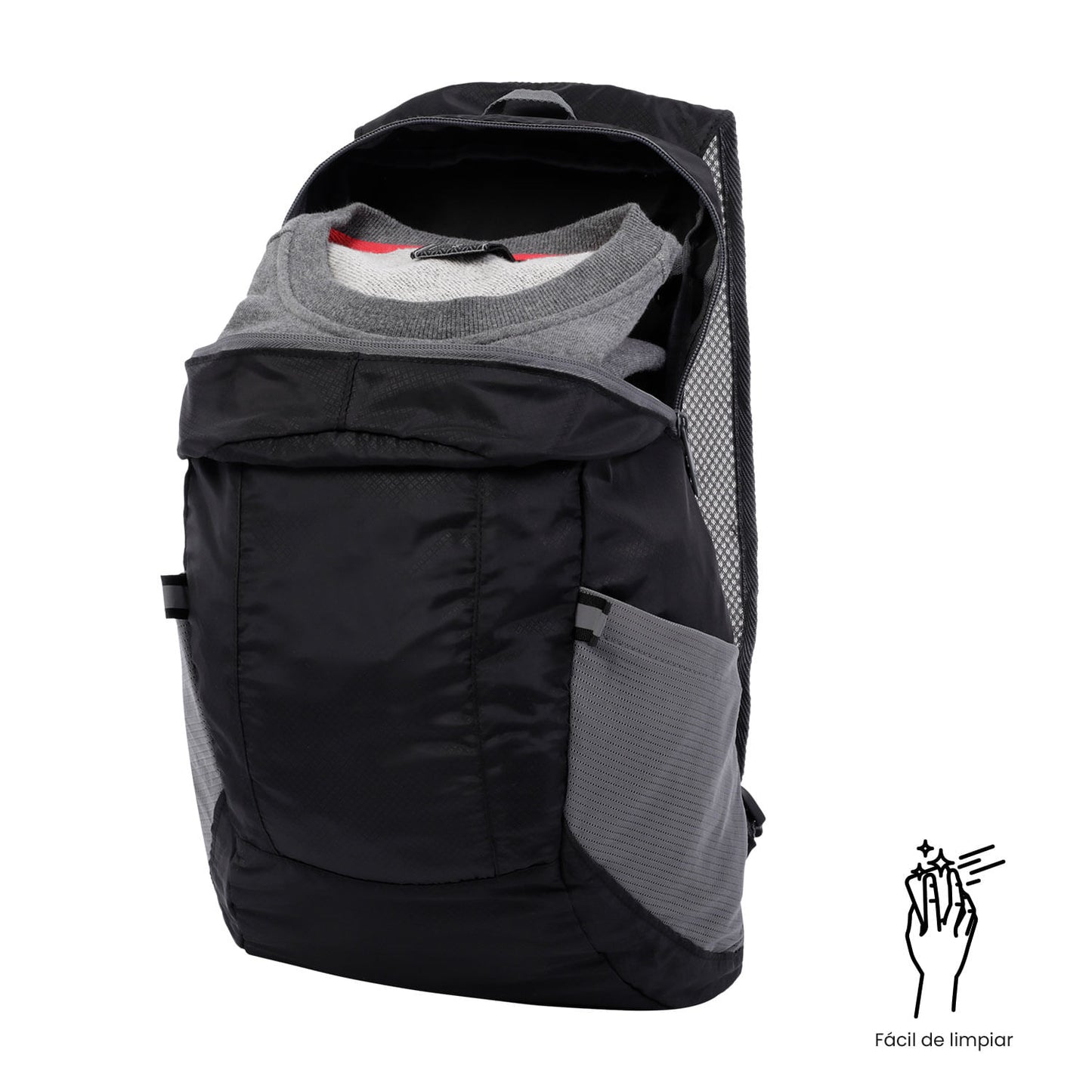 Mochila dobrável e leve Troker tamanho médio, preta.