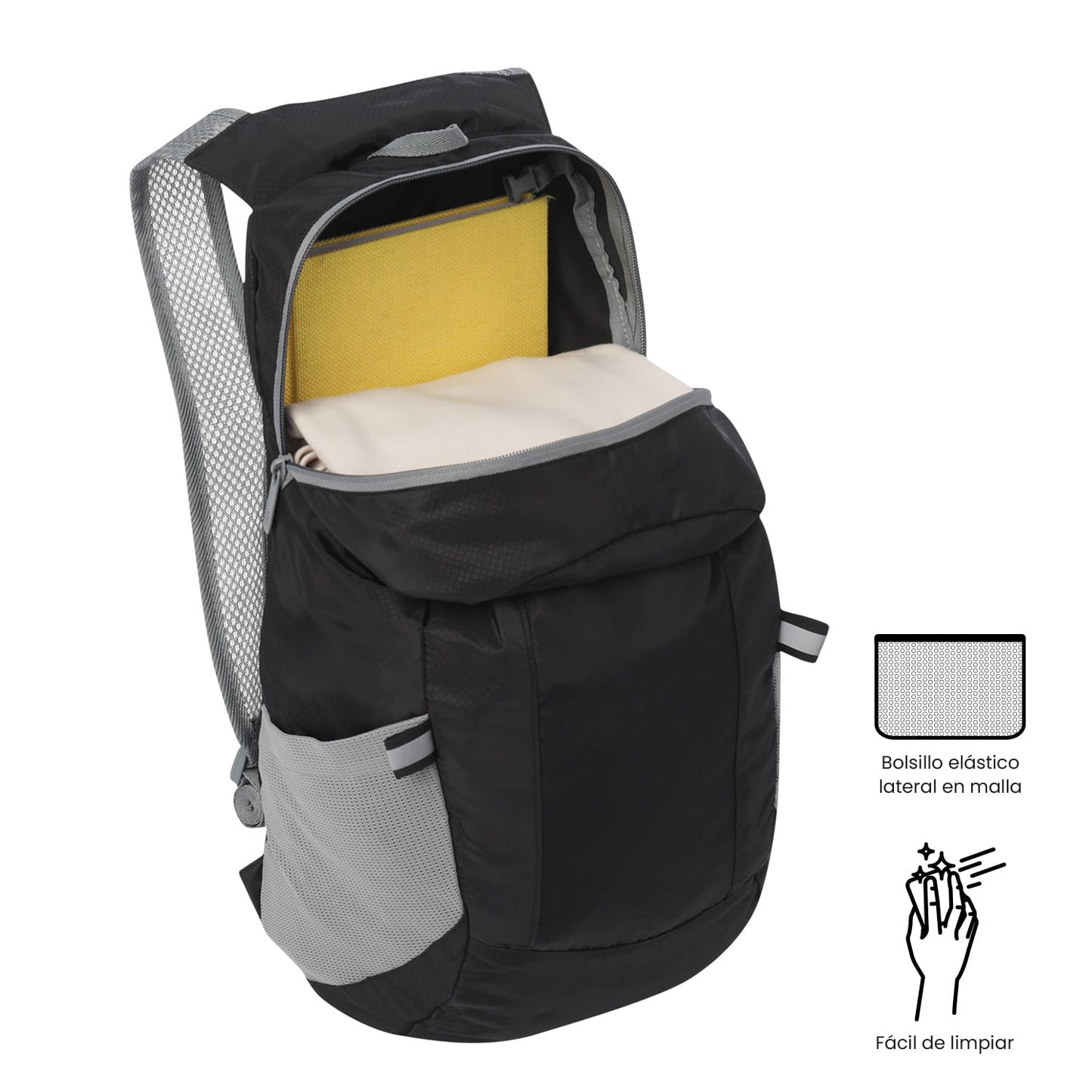 Mochila dobrável e leve Troker tamanho médio, preta.