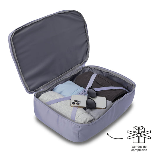 Mochila de viagem grande e fácil de usar, roxa.