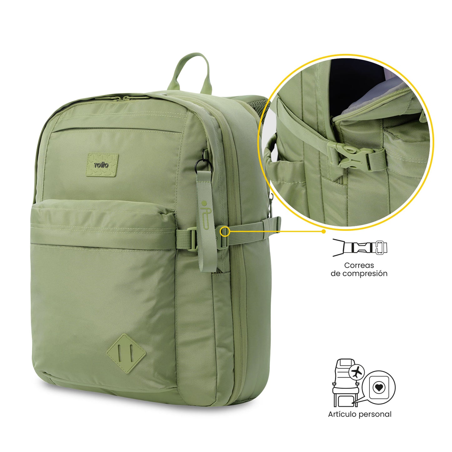 Mochila de viagem grande e fácil de usar, verde.
