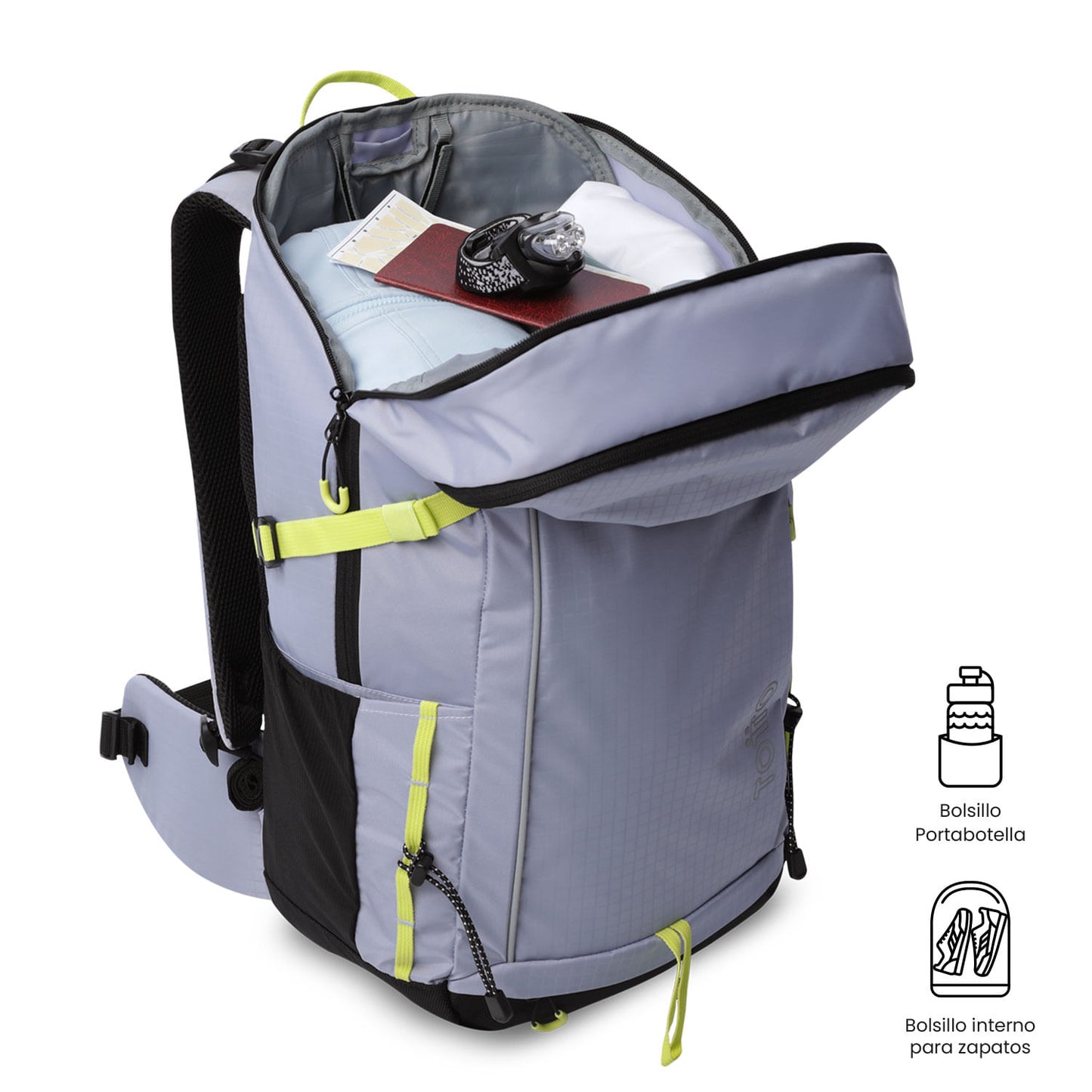 Mochila Summit 35 Outdoor, roxa, com sistema de pederneira