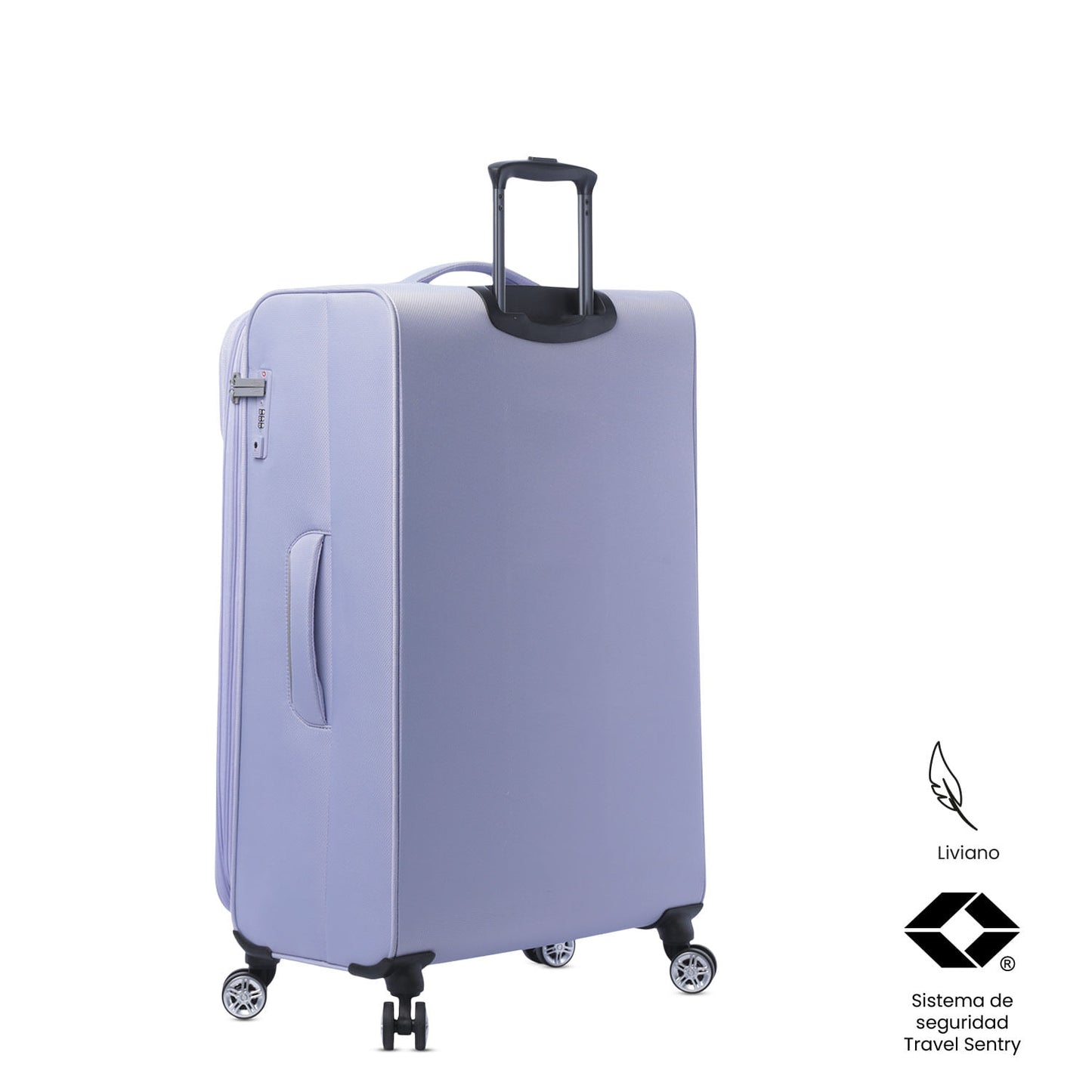Mala de viagem roxa leve de 23 kg com rotação de 360°