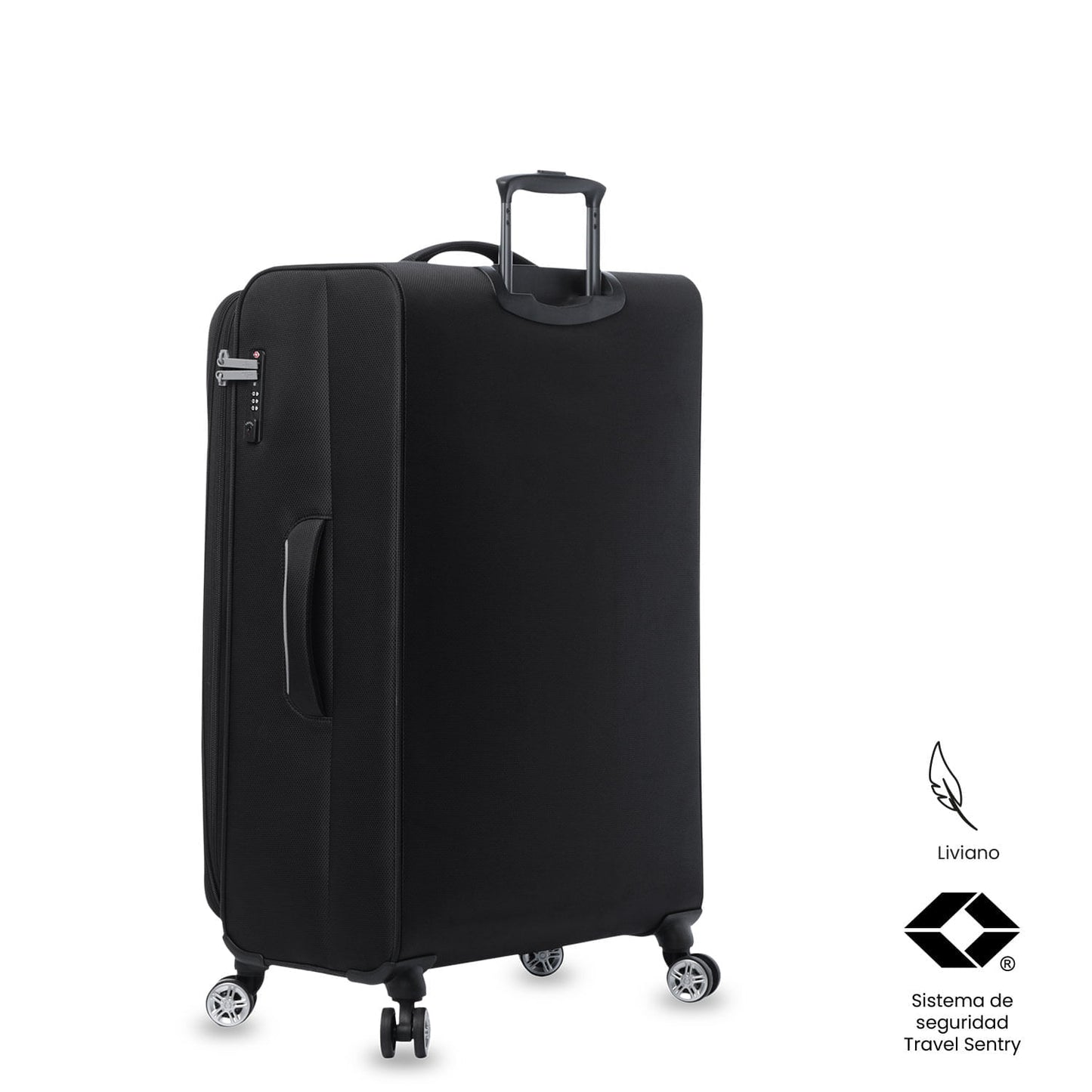 Mala de viagem preta leve de 23 kg com rotação de 360°
