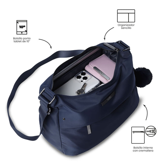 Bolsa feminina Adelaide 1 2.0 com compartimento para tablet de 10" - Azul
