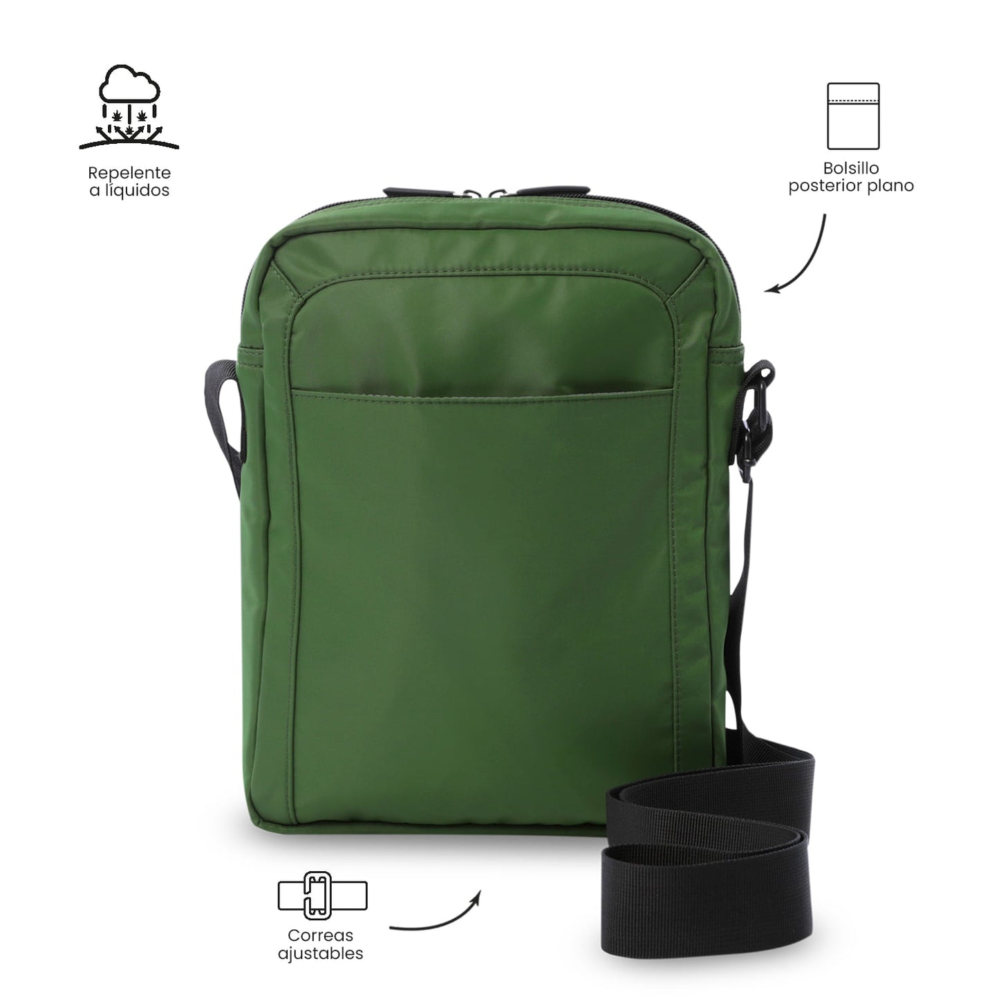 Bolsa masculina com compartimento para tablet de 10 polegadas, modelo transversal, verde Bayonne.