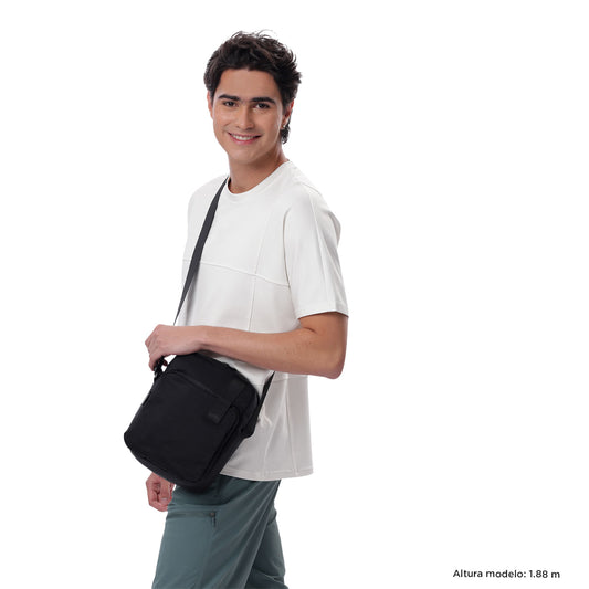 Bolsa masculina com suporte para tablet de 10 polegadas, cor preta.