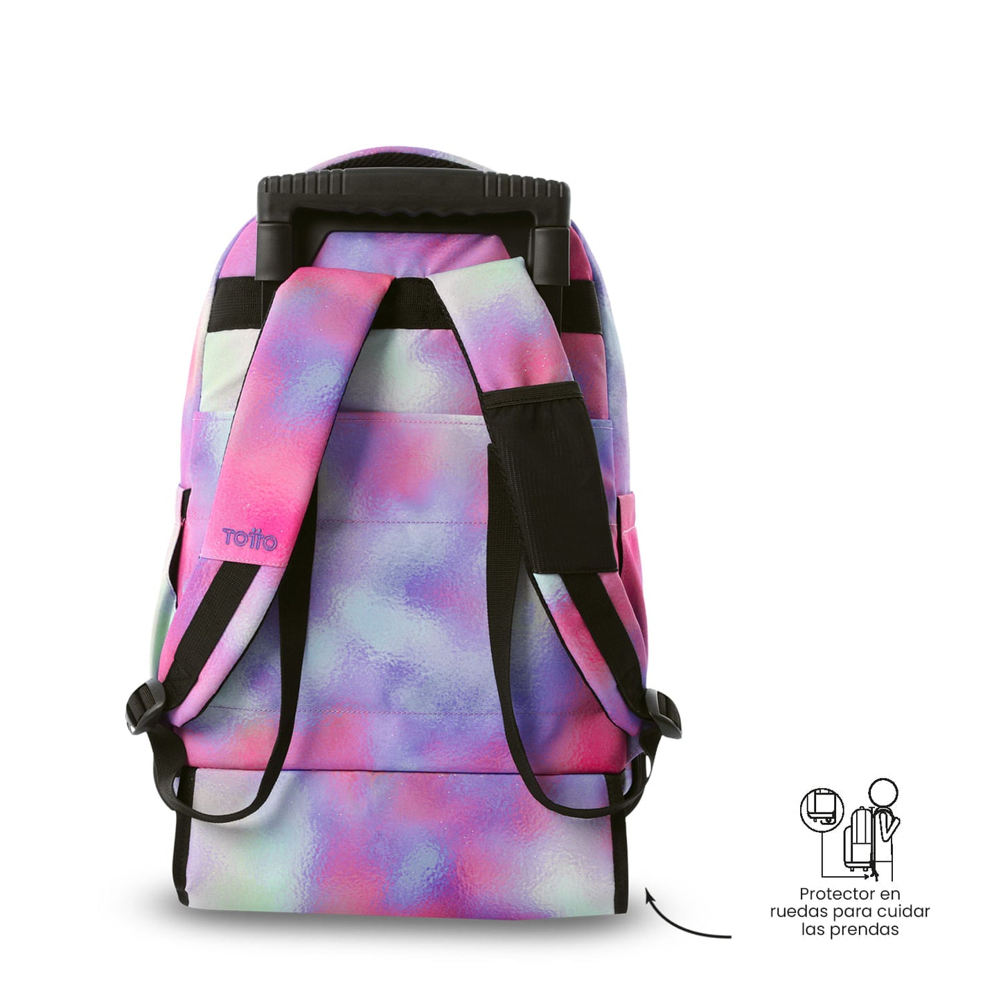 Mala de viagem infantil com rodinhas e compartimento para laptop de 15,4", rosa com glitter.