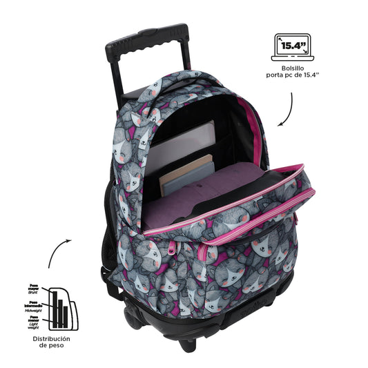 Mochila infantil com rodinhas e compartimento para laptop de 15,4", cinza