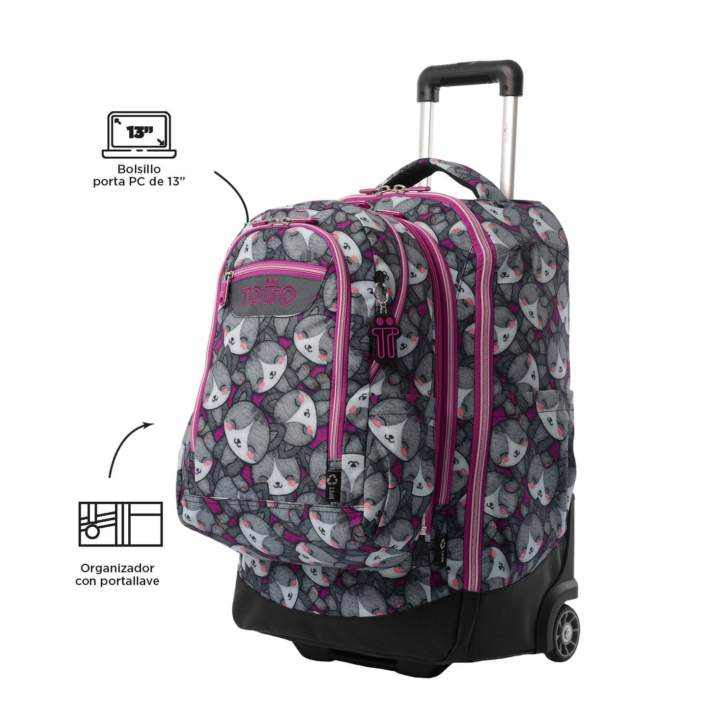 Morral con Ruedas para Niña Porta PC 13" Bocin Gris