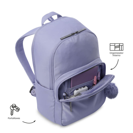 Mochila executiva feminina Adelaide 3 2.0 para laptop, para laptops de até 14 polegadas, roxa.