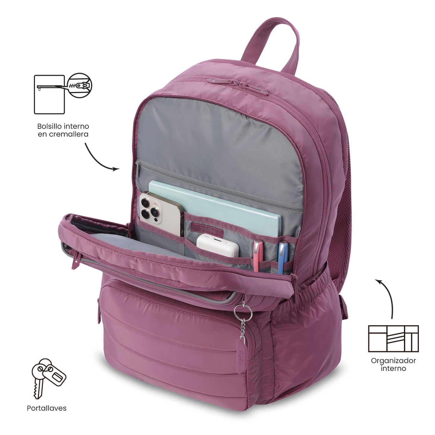 Mochila universitária com compartimento para laptop de 16", estampa rosa com rosas, feminina.