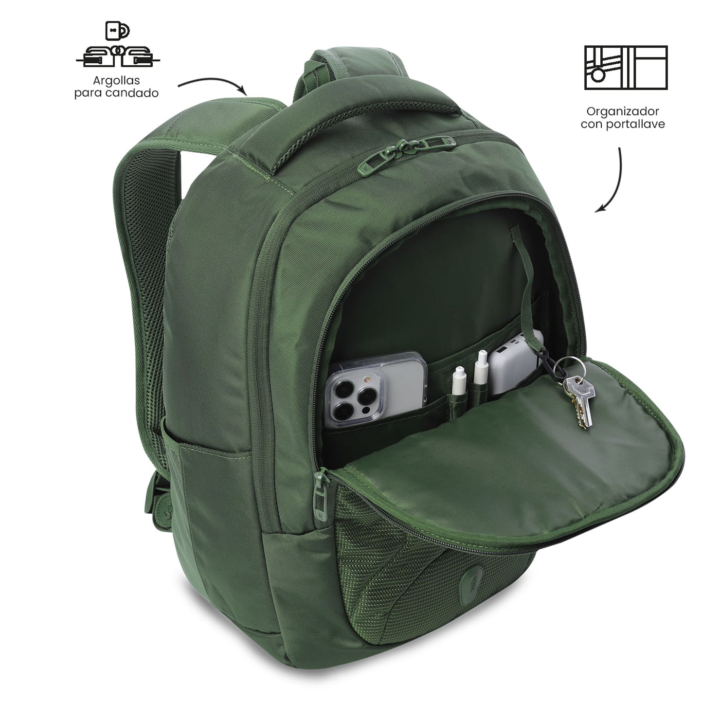 Mochila executiva para PC de 14" com codec L1 2.0, verde, masculina.