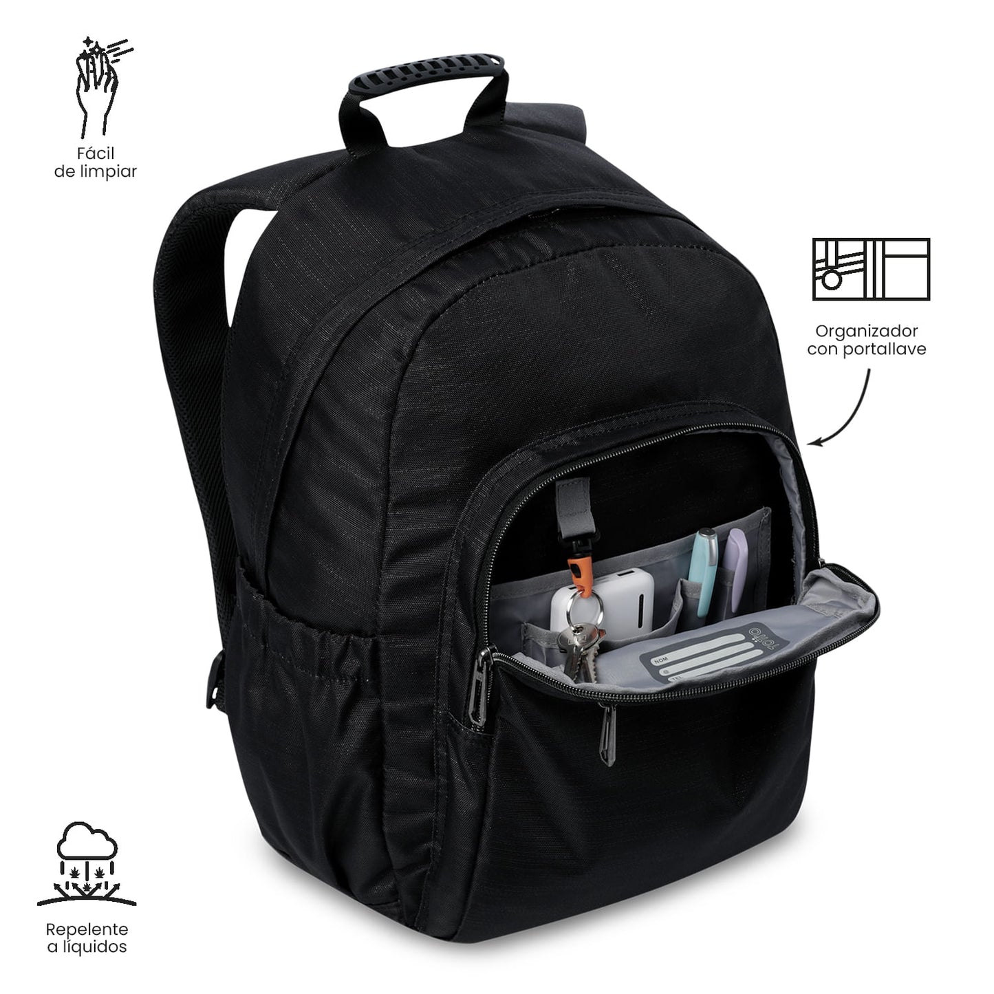 Mochila Juvenil com Compartimento para Laptop de 14", Aquarela Neo Preta
