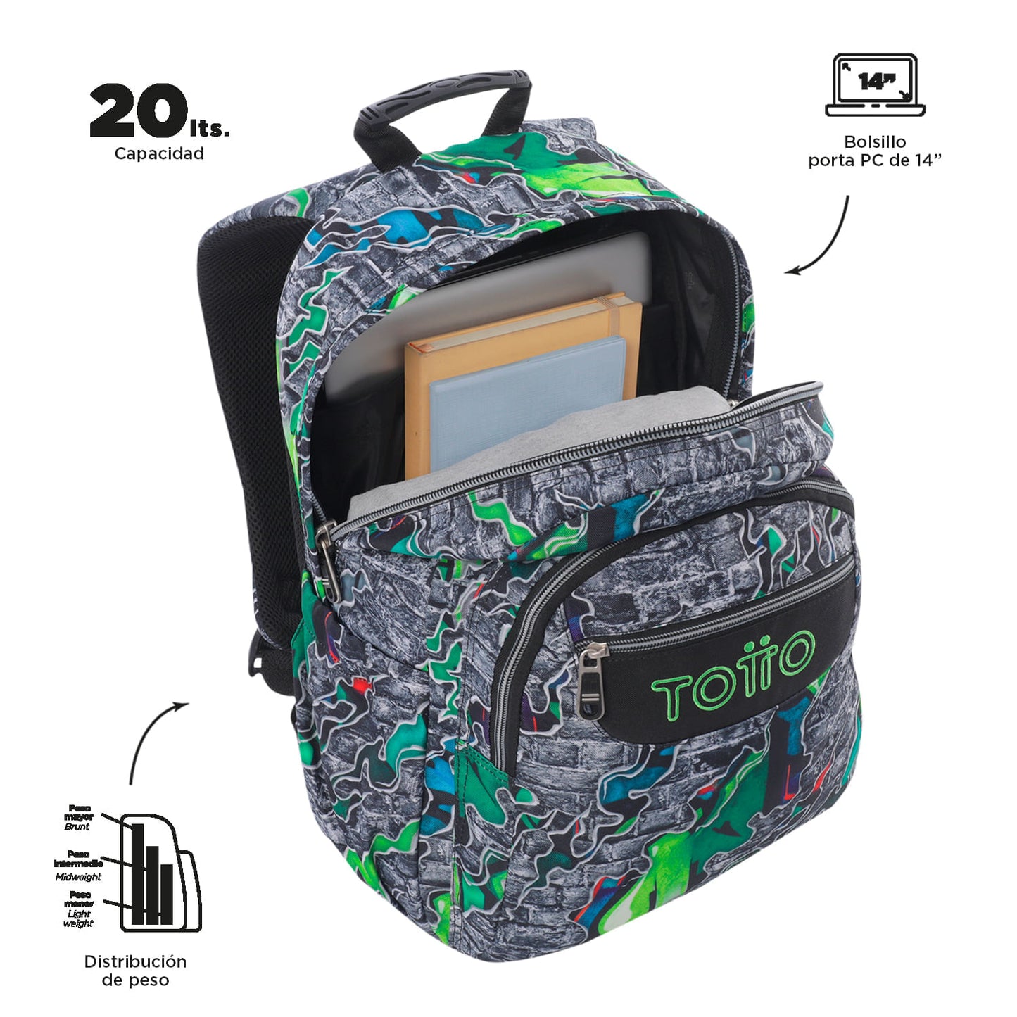 Mochila juvenil com compartimento para laptop de 14" - Cinza aquarela
