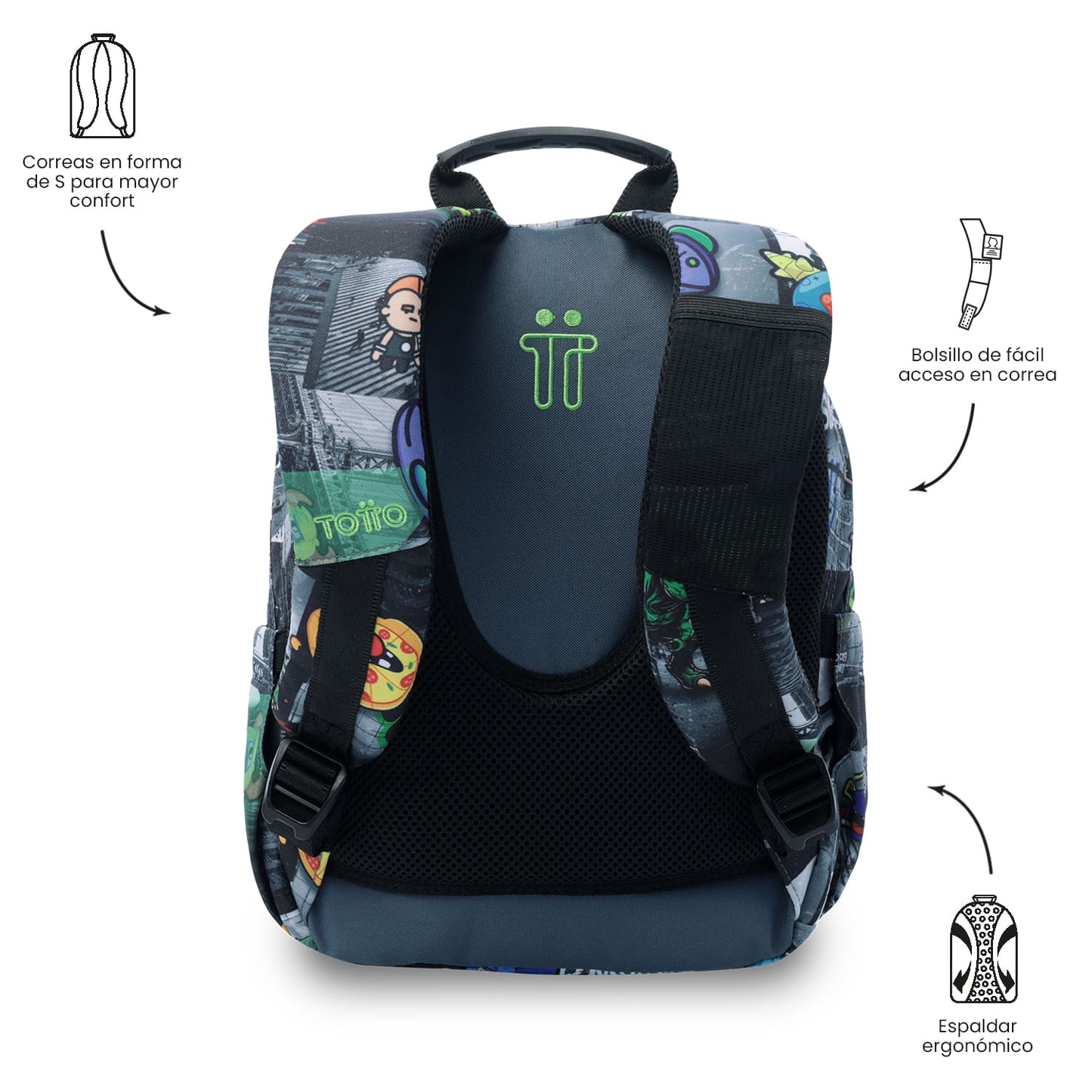 Mochila infantil pequena preta de têmpera
