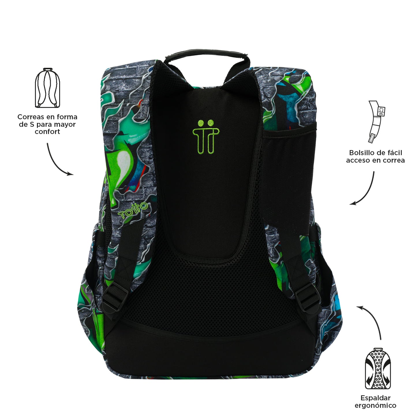 Mochila juvenil com compartimentos para laptop de 13" e elásticos, cinza.