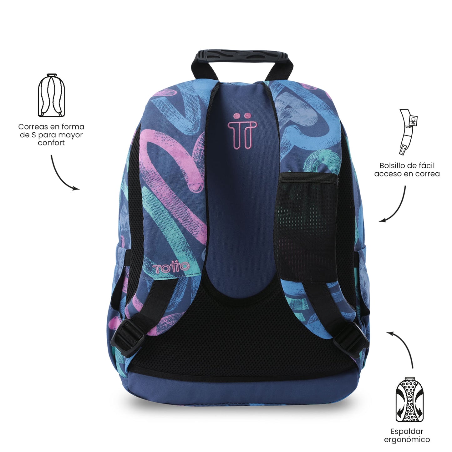 Mochila juvenil com compartimentos para laptop de 13" e elásticos - Azul
