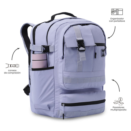 Mochila feminina roxa para laptop, estilo spa, ideal para estudantes universitárias, com capacidade para laptops de até 15,4".