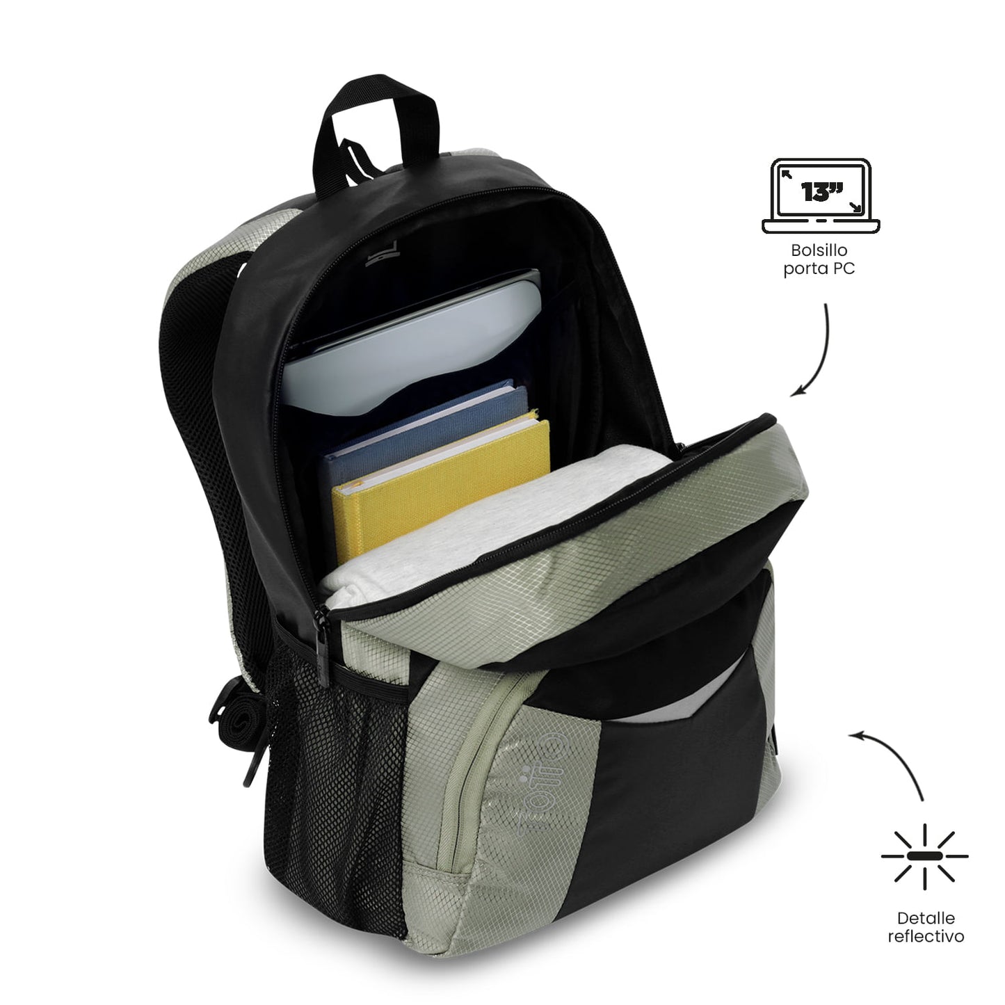 Mochila Universitária Teck 3.0 com Compartimento para Laptop de 13", Bege, Masculina