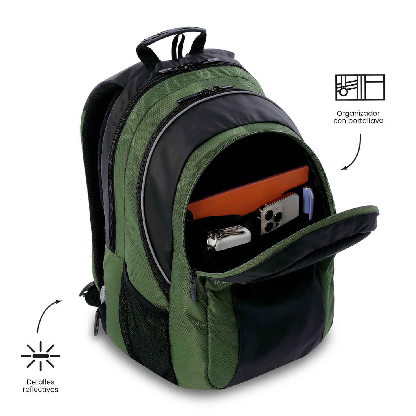 Mochila Universitária Teck 3.0 com Compartimento para Laptop de 15,4", Verde, Masculina