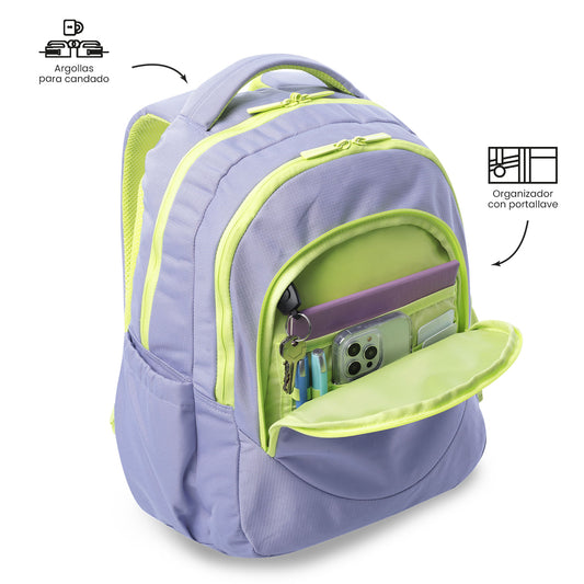 Mochila universitária feminina Luciano 2.0 roxa com compartimento para laptop de 15,4".