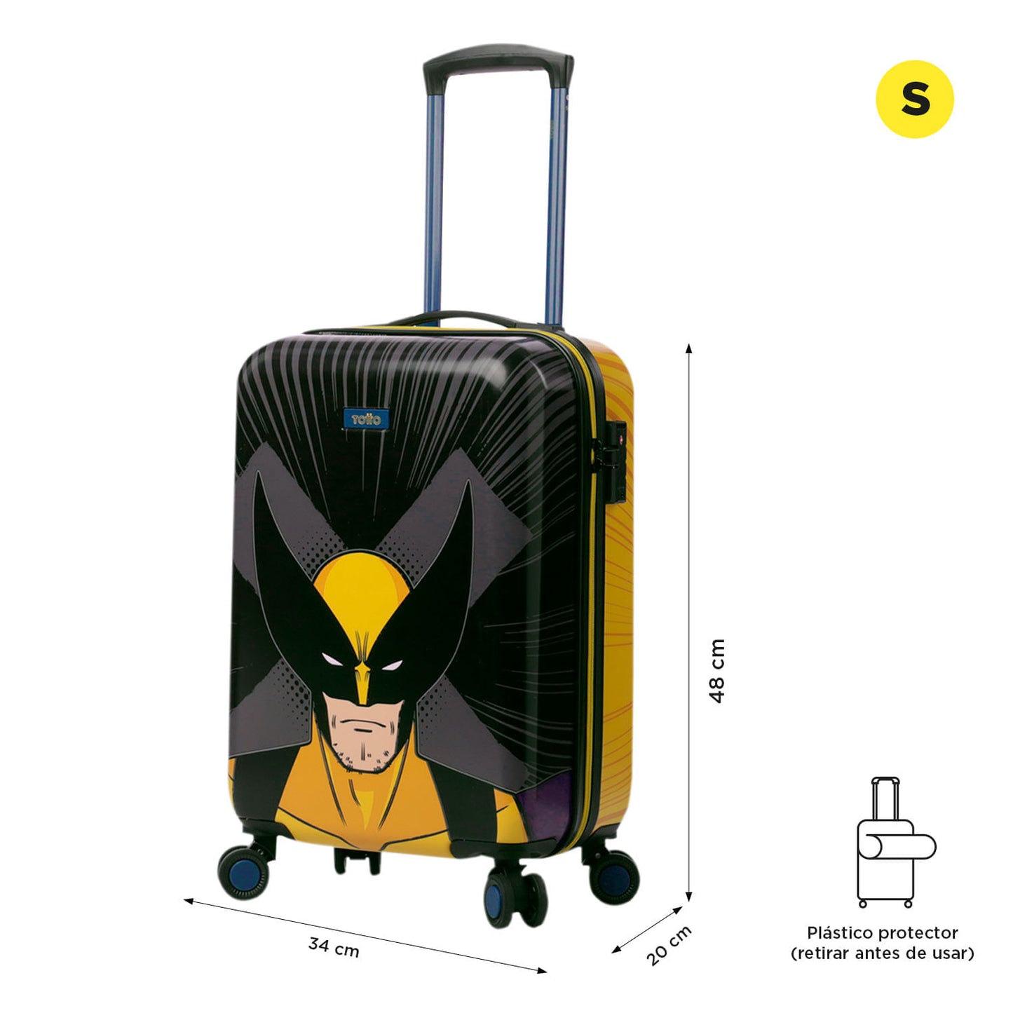 Mala de cabine X-Men Wolverine 360, 10 kg, amarela