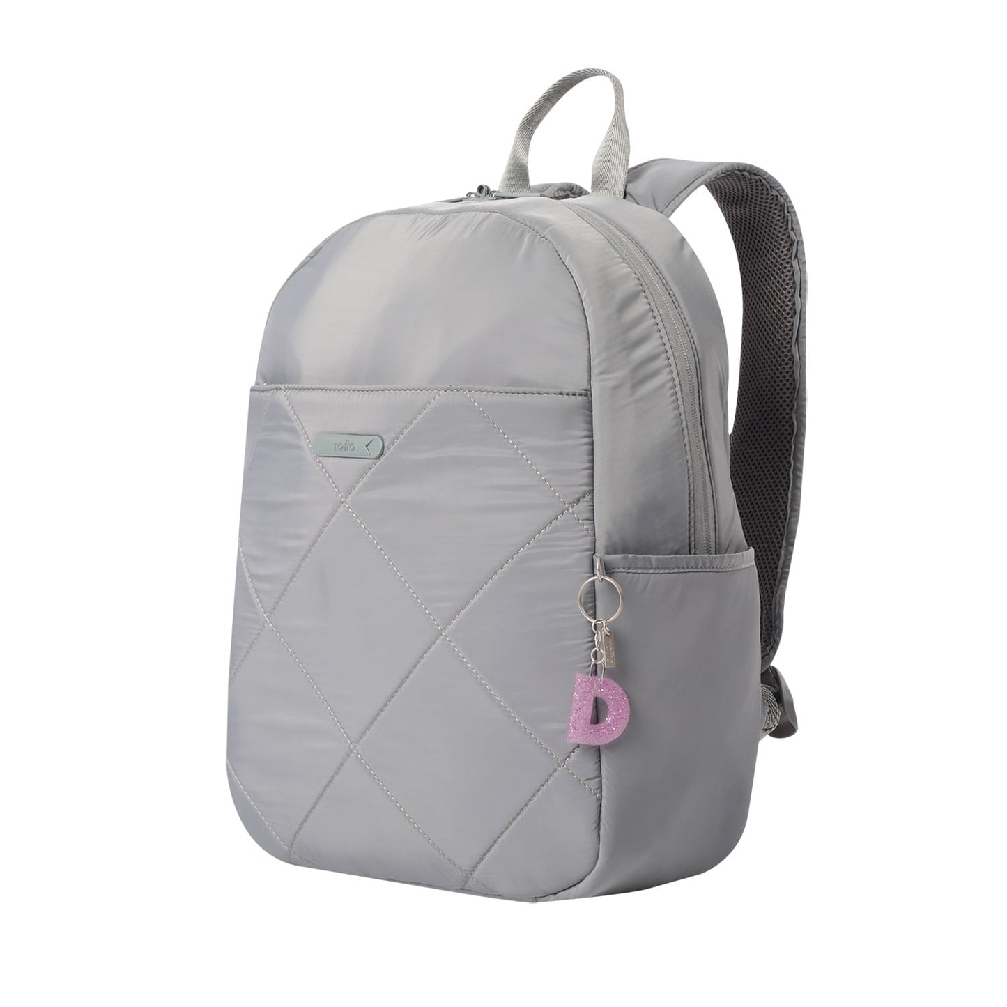 Chaveiro de borracha roxo com letras do alfabeto