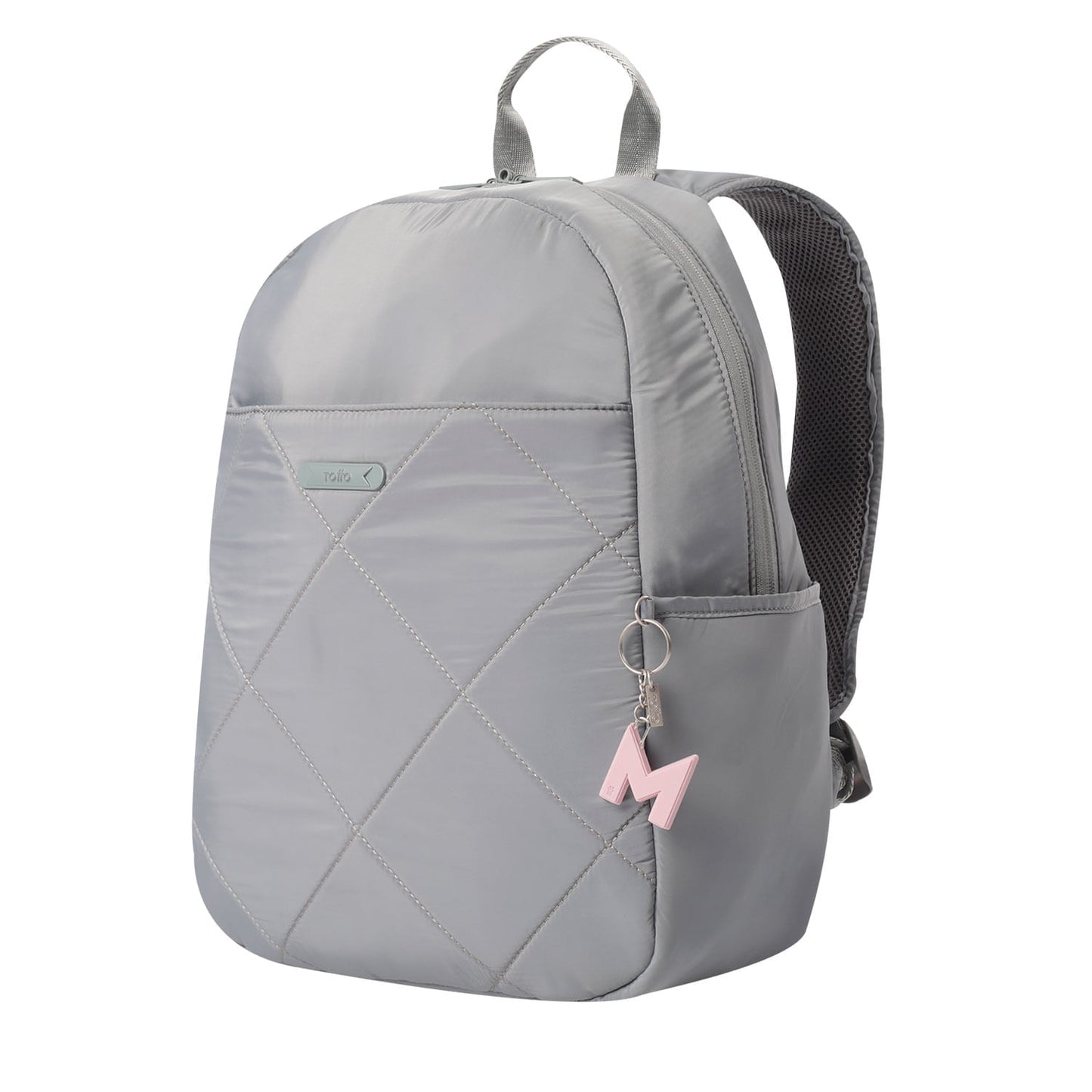 Chaveiro de borracha rosa com letras do alfabeto