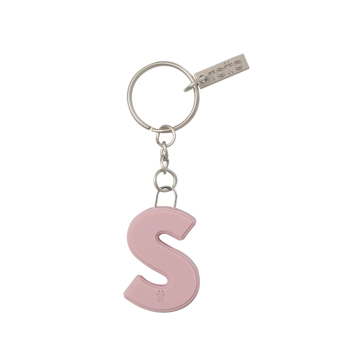 Chaveiro de borracha rosa com letras do alfabeto