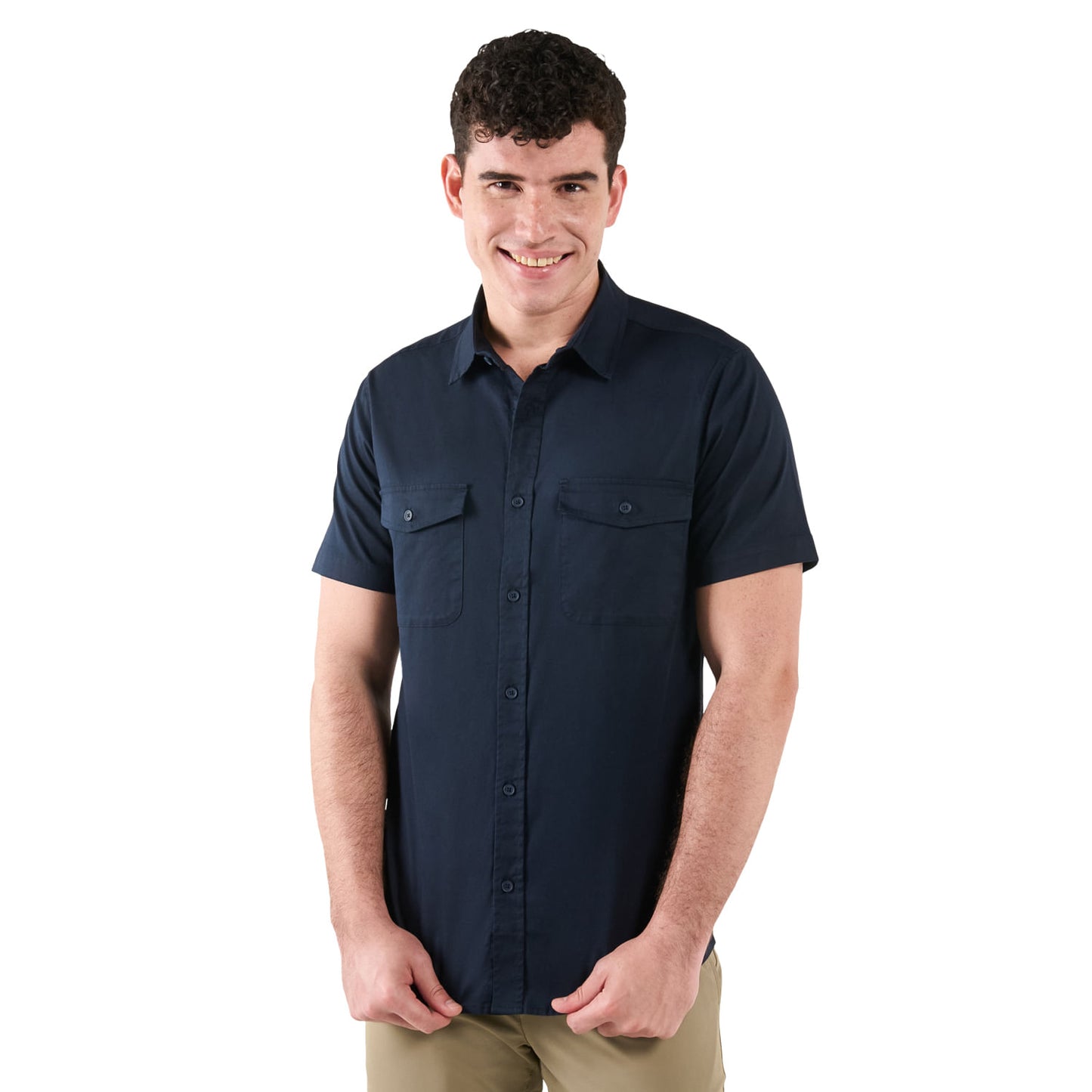 Camisa masculina de manga curta azul grená