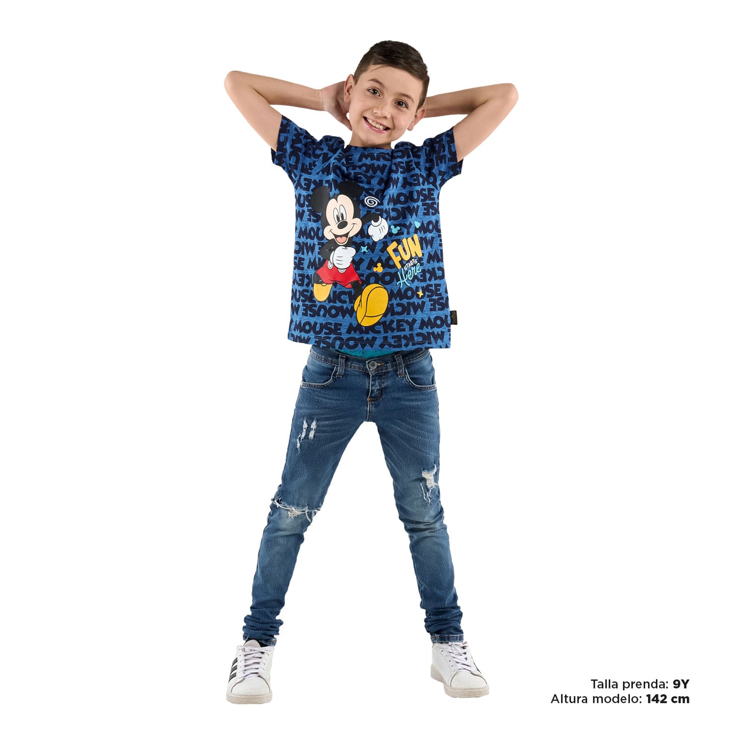 Camiseta azul divertida do Mickey para meninos