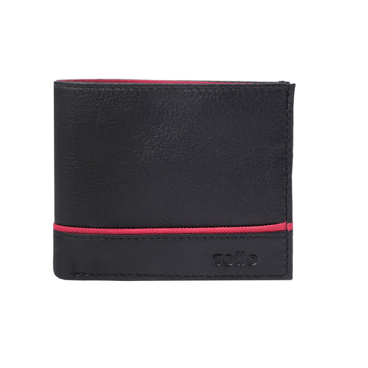 Carteira masculina de couro com bloqueador RFID, preta.