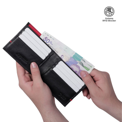 Billetera De Cuero para Hombre Leder Con RFID Blocker Negra