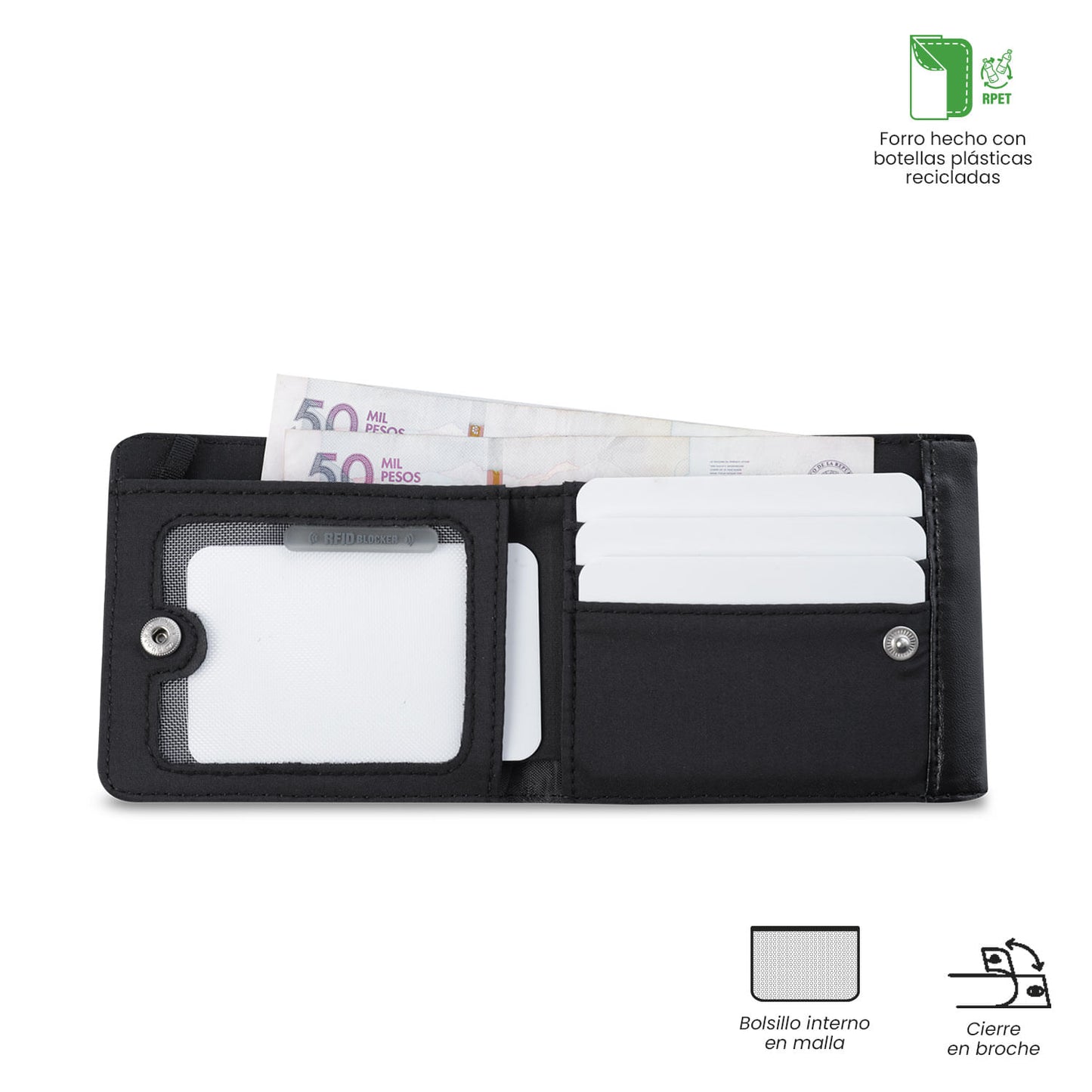 Carteira masculina Ermatto com bloqueador RFID, preta.