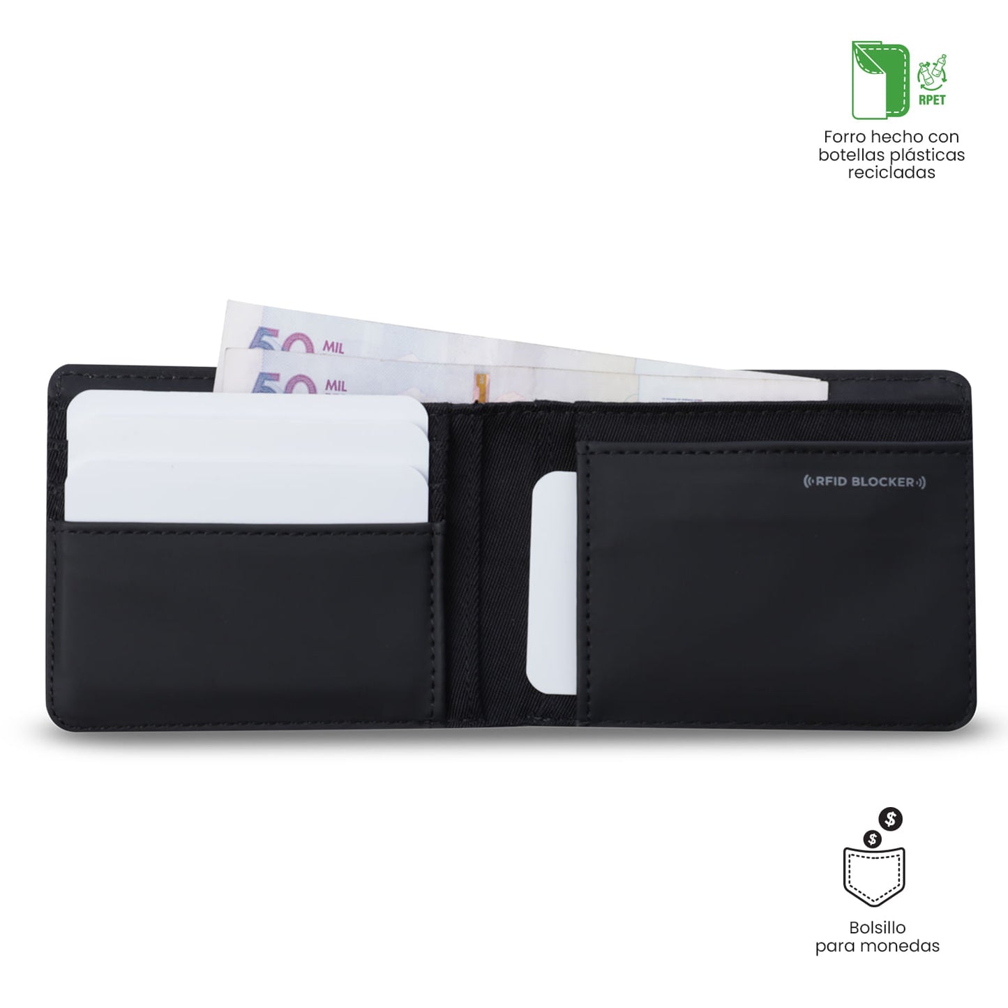 Carteira masculina Vlideri 3.0 com bloqueador RFID, preta.