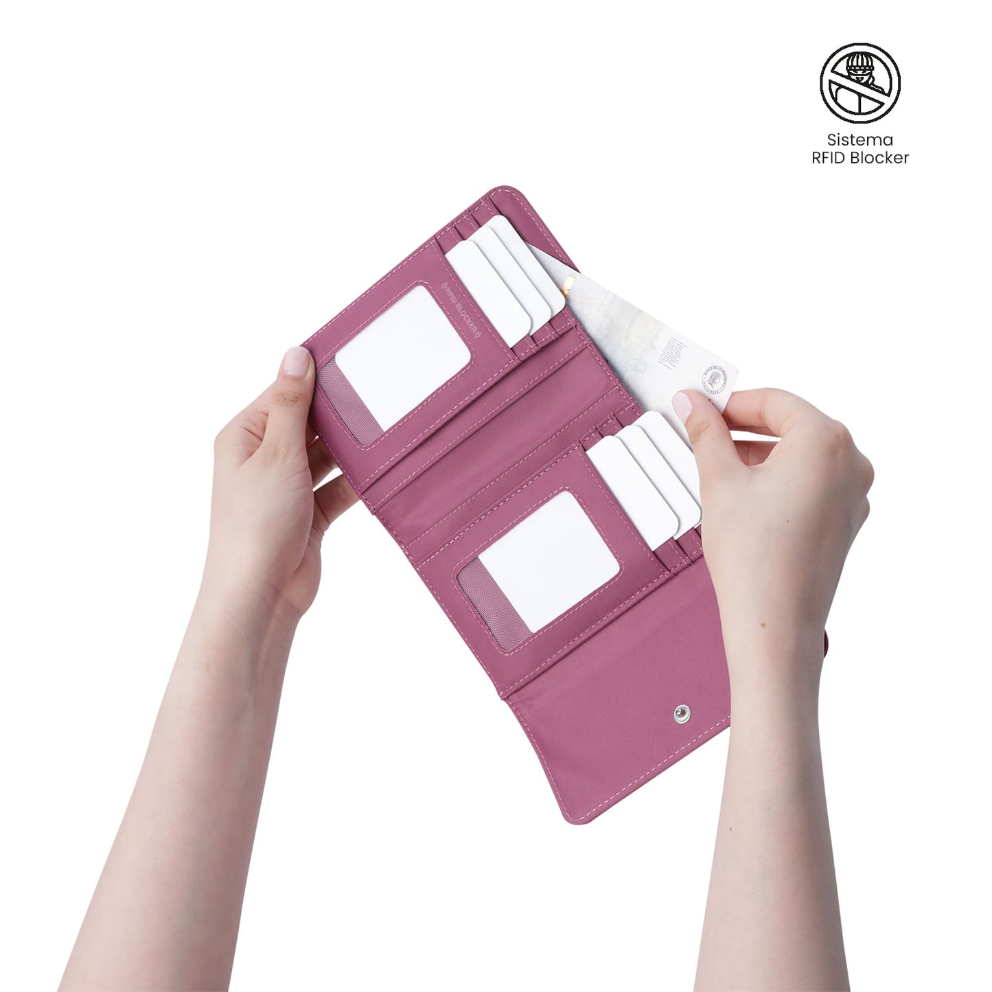 Carteira feminina Montana com bloqueador RFID, rosa.