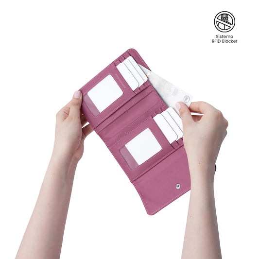 Carteira feminina Montana com bloqueador RFID, rosa.