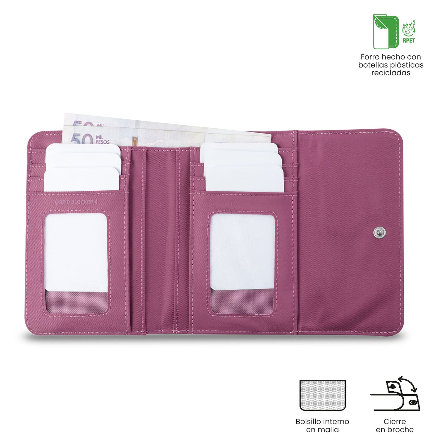 Carteira feminina Montana com bloqueador RFID, rosa.
