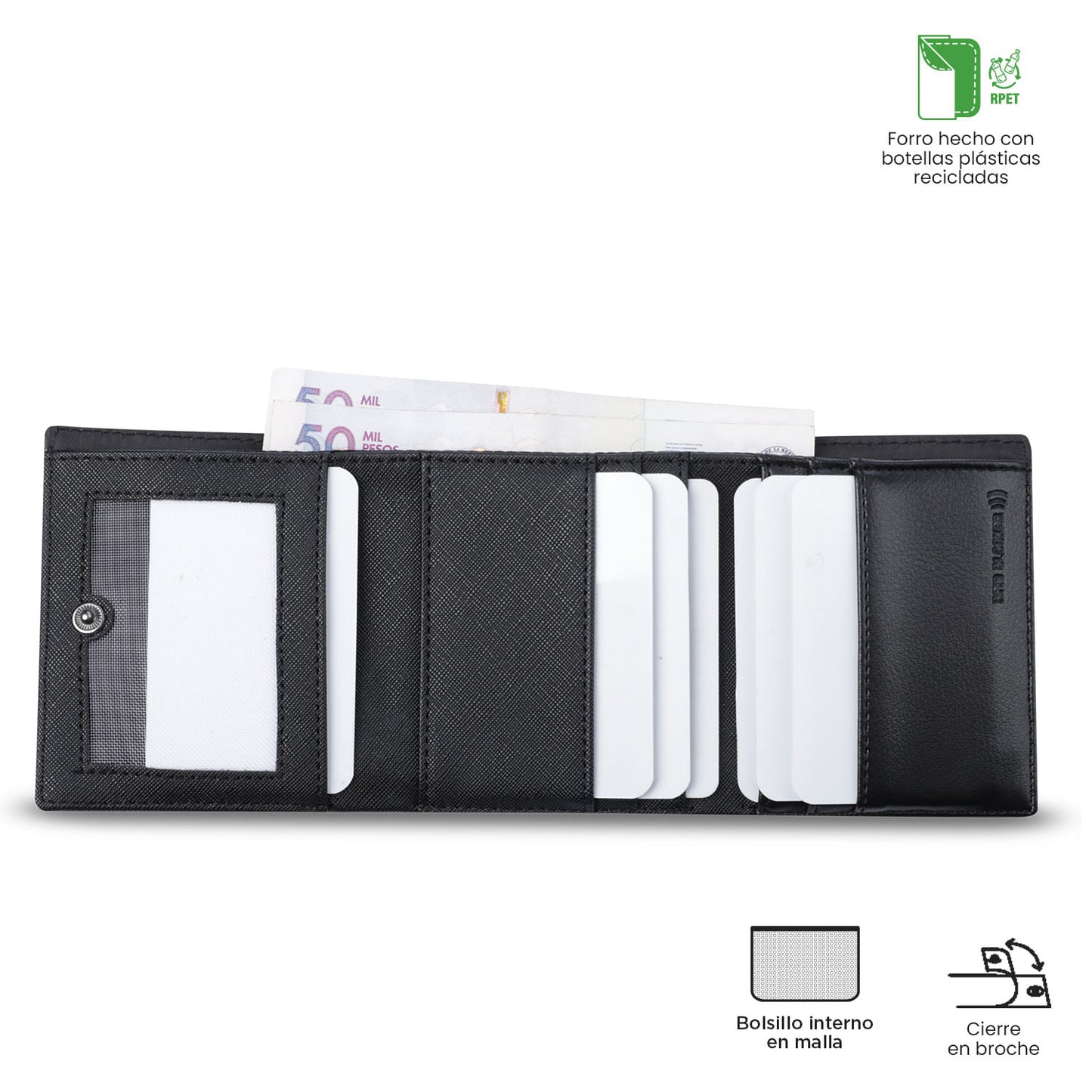 Carteira masculina Saffiano Aqi com bloqueador RFID, preta.