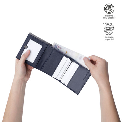 Carteira masculina Saffiano Aqi com bloqueador RFID - Azul