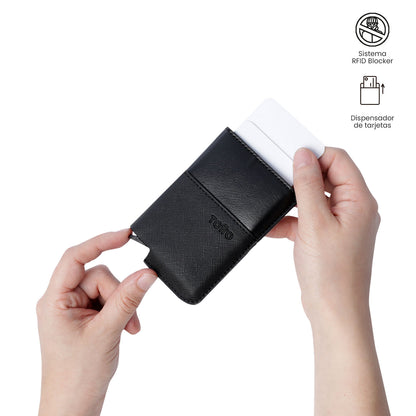 Porta-documentos Saffiano Tar com bloqueador RFID preto