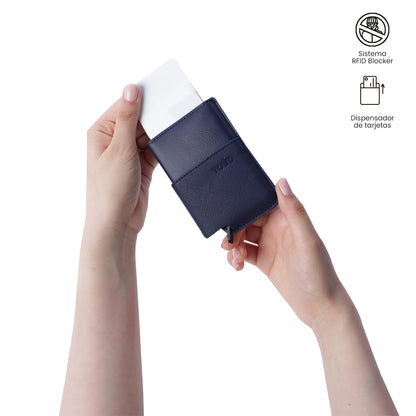 Porta-documentos Saffiano Tar com bloqueador RFID azul